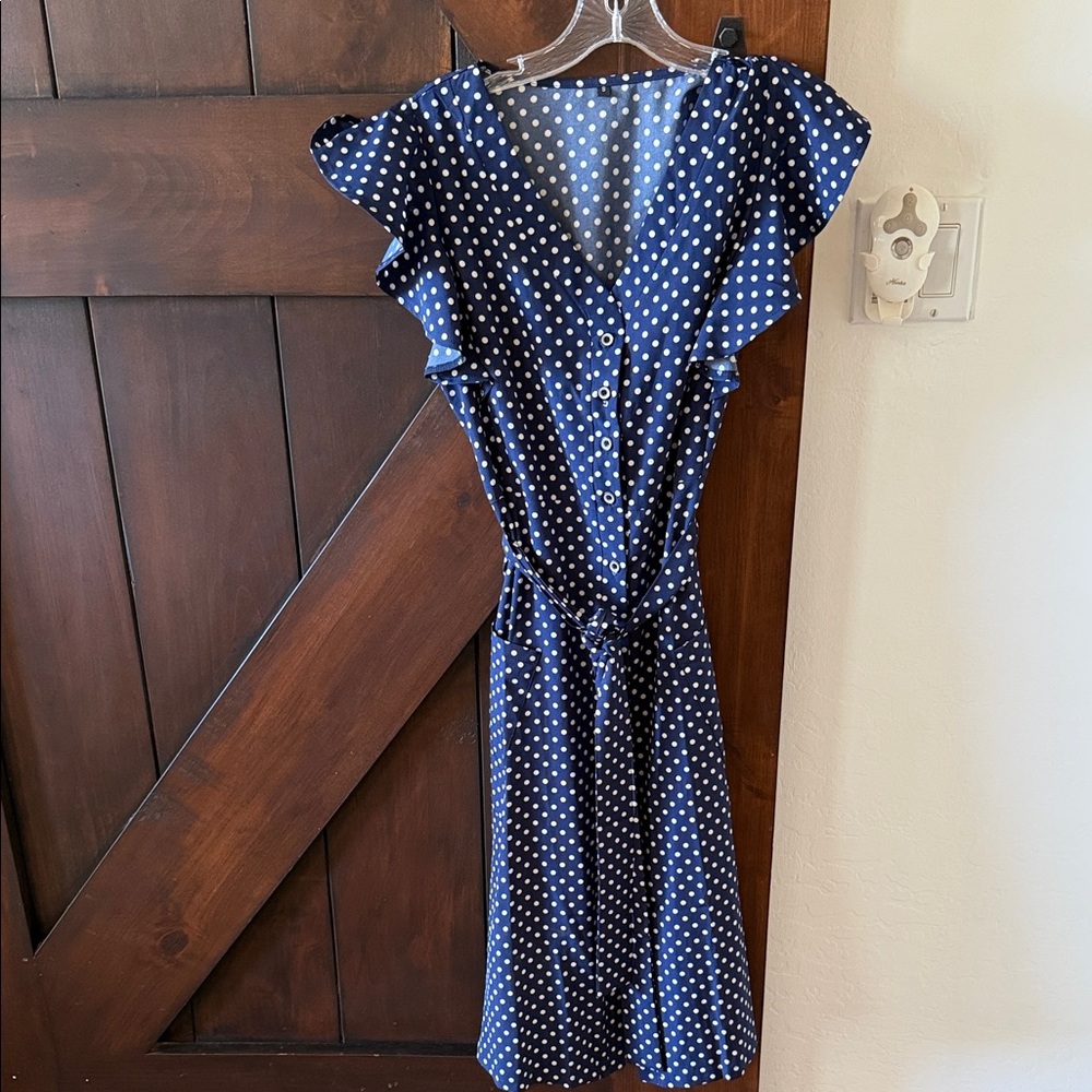 Polka Dot Navy Dress Mid-Length